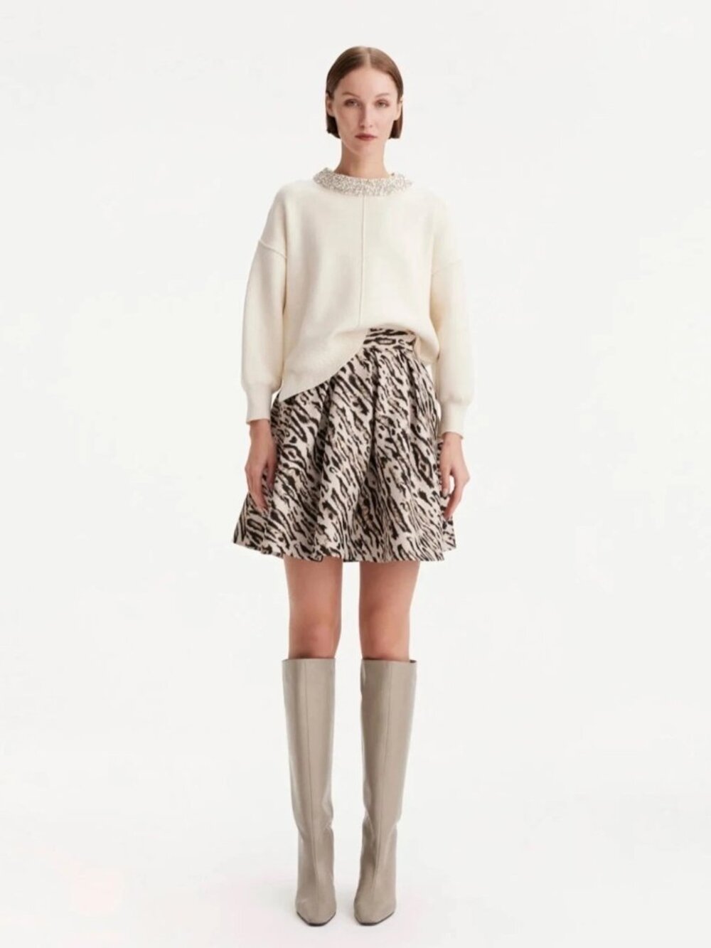 THEO Tyche Jacquard Short Pleated Skirt Size XS